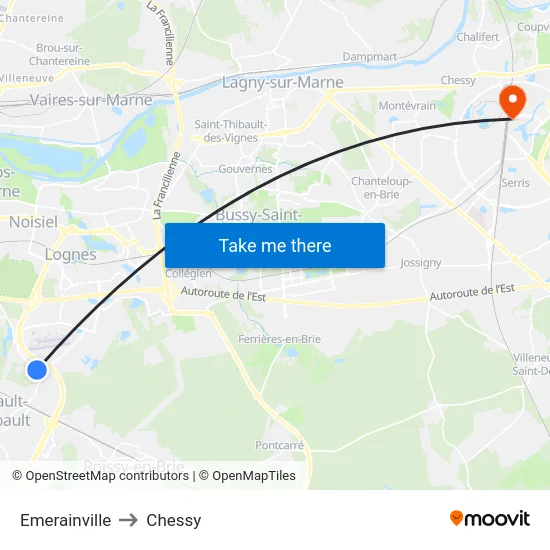 Emerainville to Chessy map