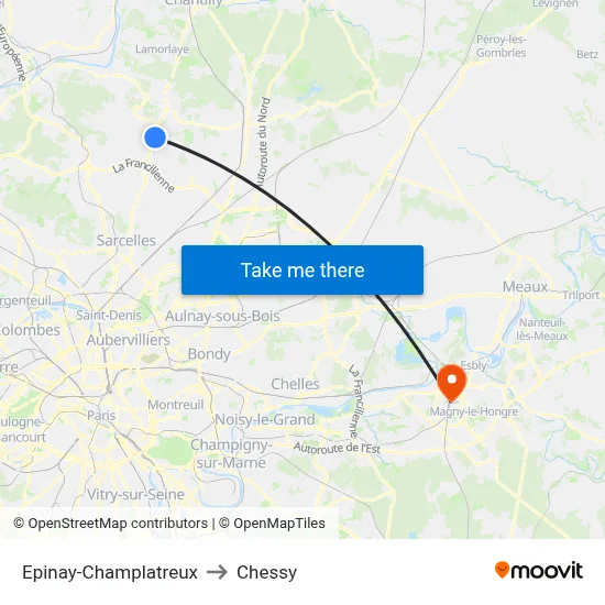 Epinay-Champlatreux to Chessy map