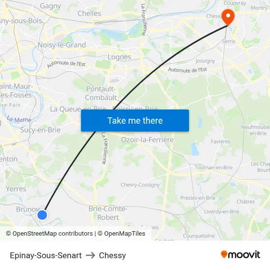 Epinay-Sous-Senart to Chessy map