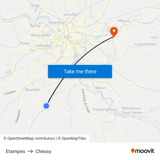 Etampes to Chessy map