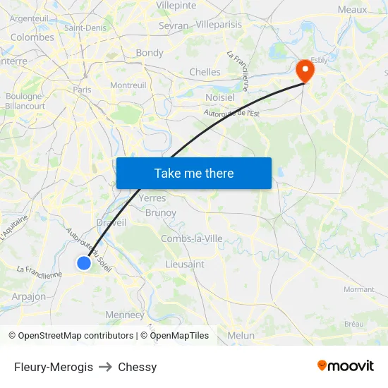 Fleury-Merogis to Chessy map