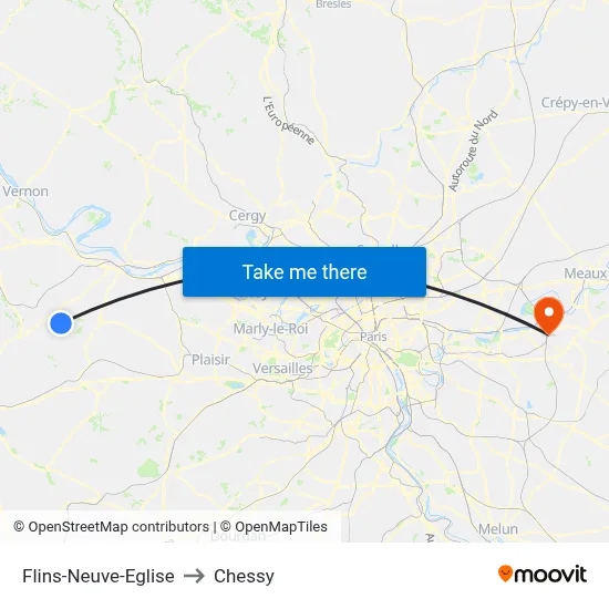 Flins-Neuve-Eglise to Chessy map
