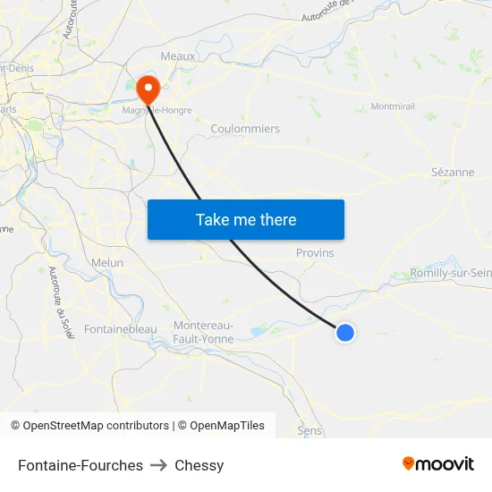 Fontaine-Fourches to Chessy map