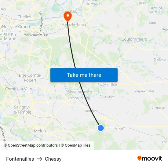 Fontenailles to Chessy map