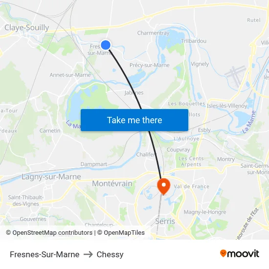 Fresnes-Sur-Marne to Chessy map
