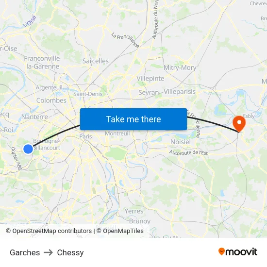 Garches to Chessy map