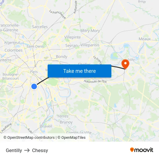 Gentilly to Chessy map