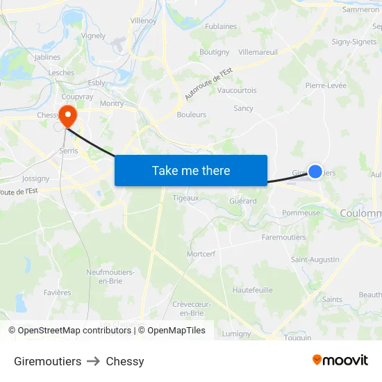 Giremoutiers to Chessy map