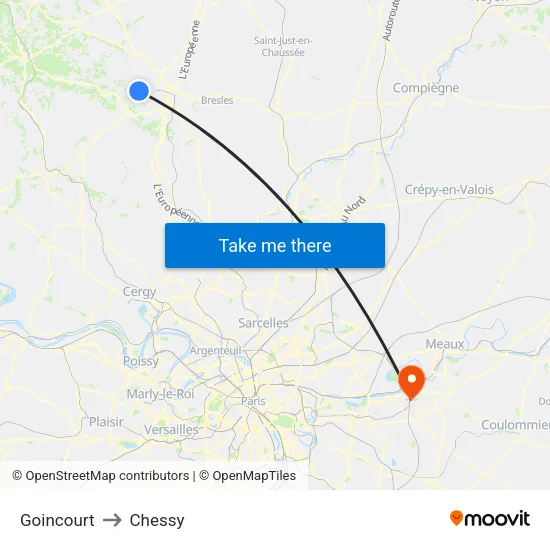 Goincourt to Chessy map