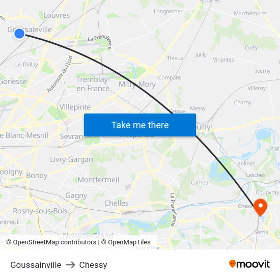 Goussainville to Chessy map