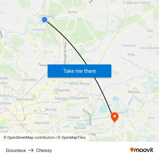 Gouvieux to Chessy map