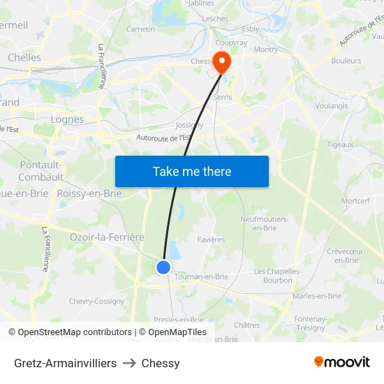 Gretz-Armainvilliers to Chessy map