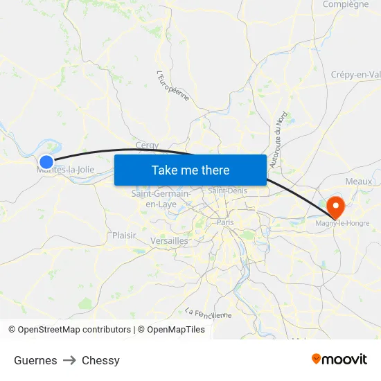Guernes to Chessy map