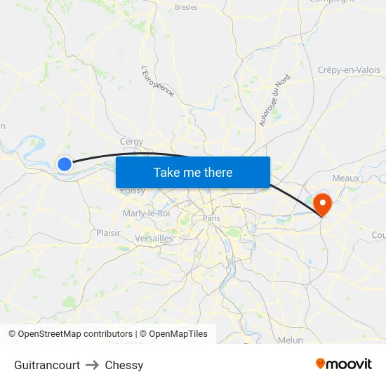 Guitrancourt to Chessy map