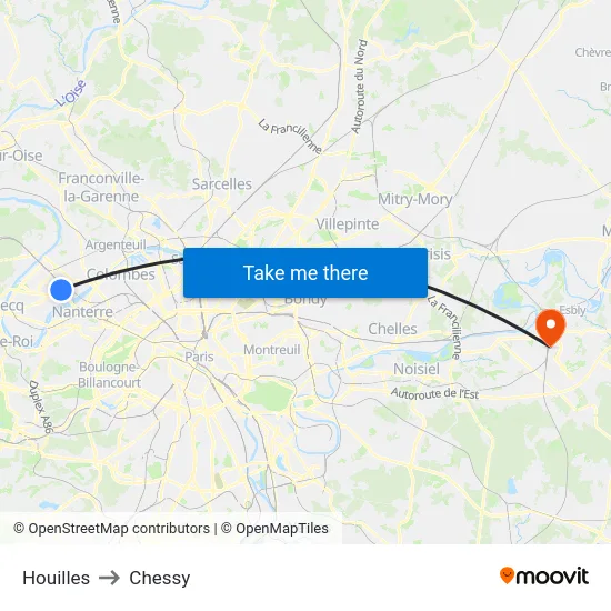 Houilles to Chessy map