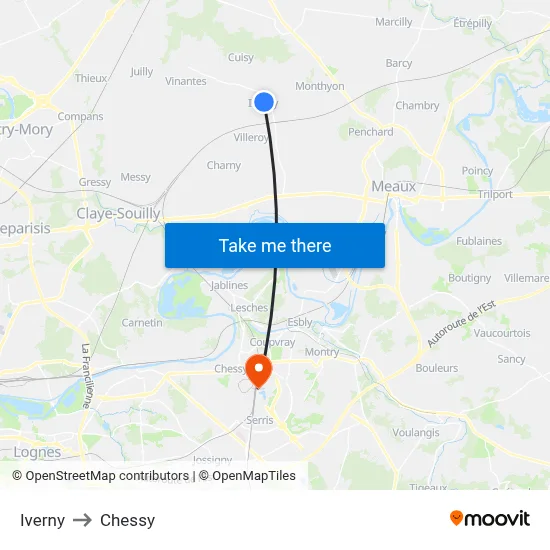Iverny to Chessy map