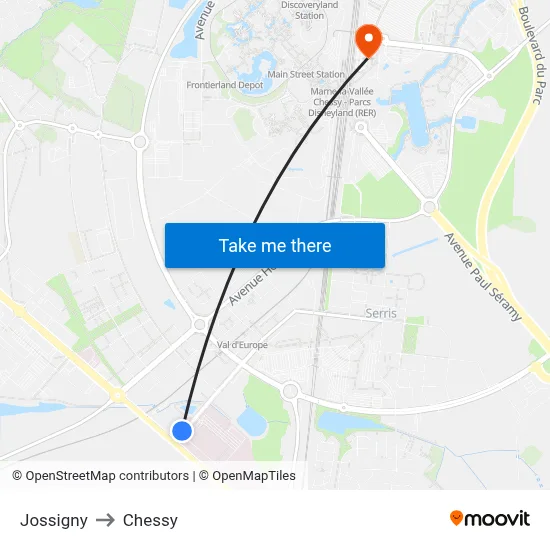 Jossigny to Chessy map