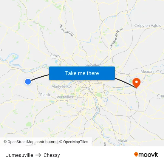 Jumeauville to Chessy map