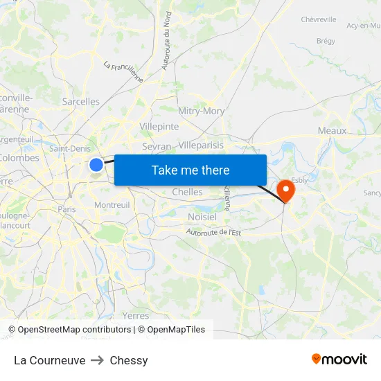 La Courneuve to Chessy map