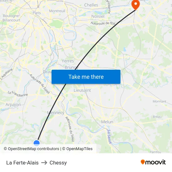 La Ferte-Alais to Chessy map
