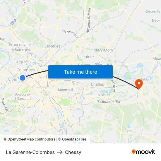 La Garenne-Colombes to Chessy map