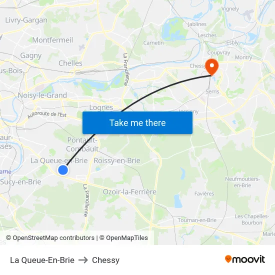 La Queue-En-Brie to Chessy map