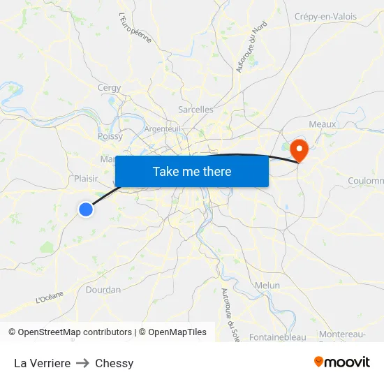 La Verriere to Chessy map