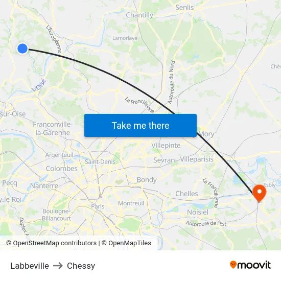 Labbeville to Chessy map