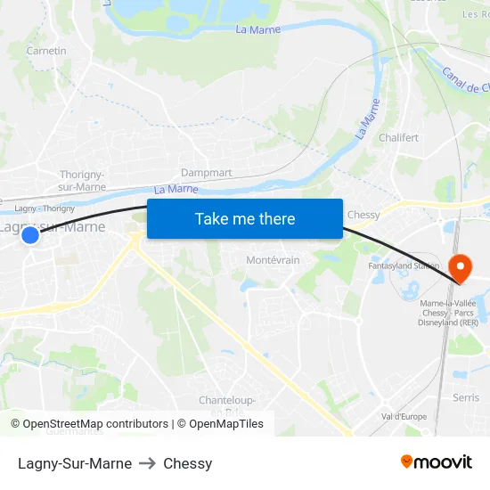 Lagny-Sur-Marne to Chessy map