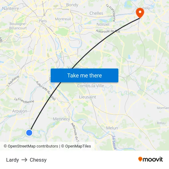 Lardy to Chessy map
