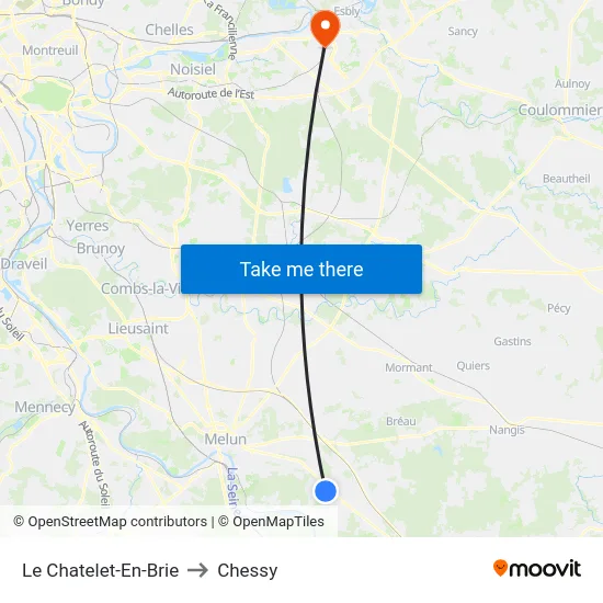 Le Chatelet-En-Brie to Chessy map