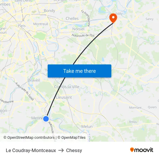 Le Coudray-Montceaux to Chessy map