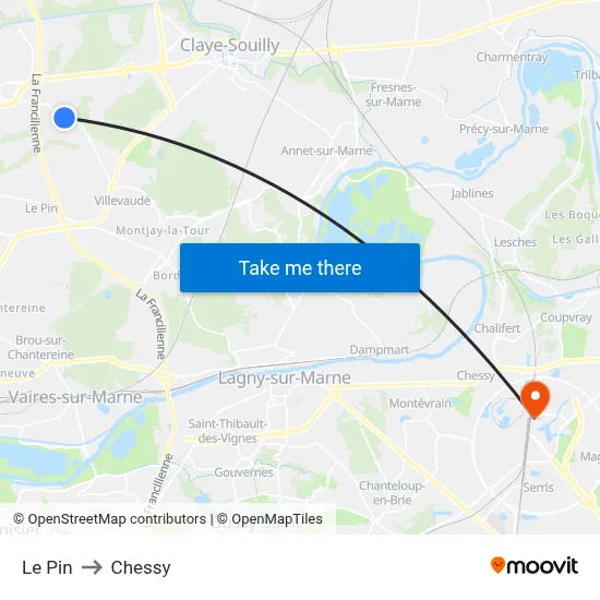 Le Pin to Chessy map