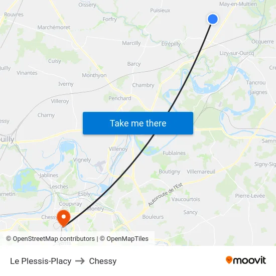 Le Plessis-Placy to Chessy map
