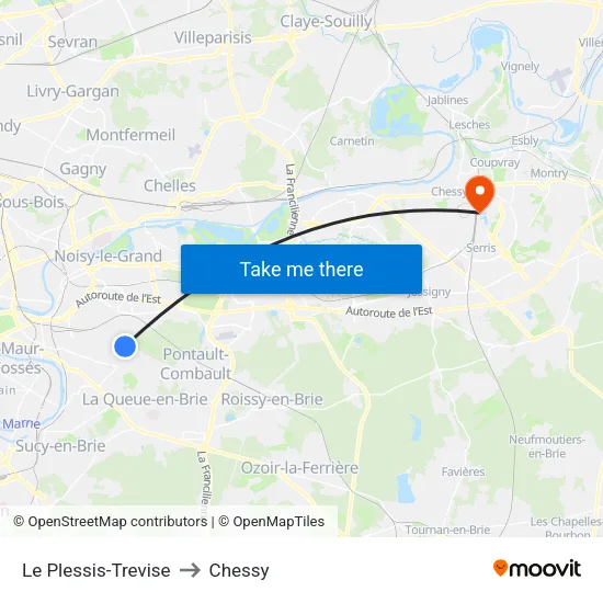 Le Plessis-Trevise to Chessy map
