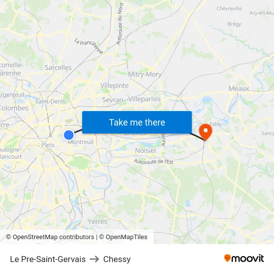 Le Pre-Saint-Gervais to Chessy map