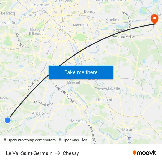 Le Val-Saint-Germain to Chessy map