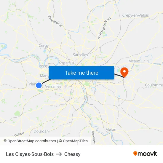 Les Clayes-Sous-Bois to Chessy map