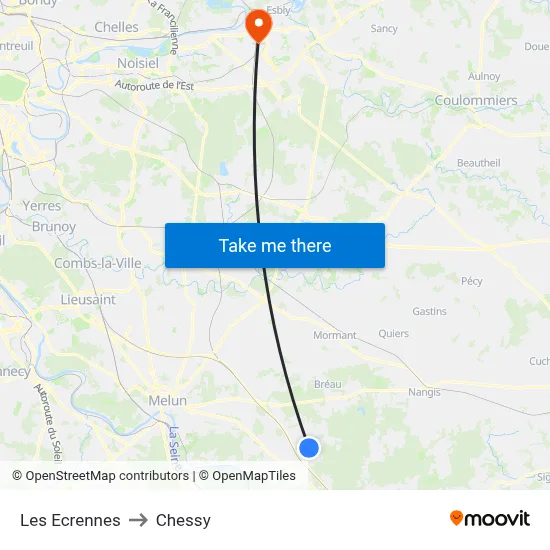 Les Ecrennes to Chessy map