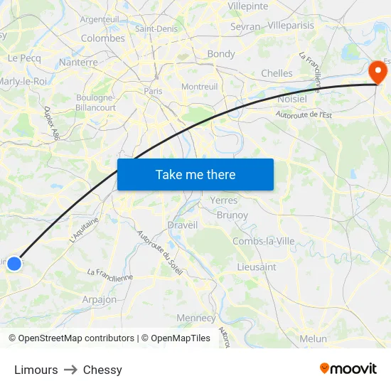 Limours to Chessy map