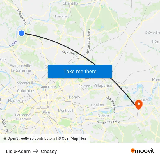 L'Isle-Adam to Chessy map