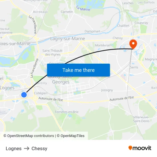 Lognes to Chessy map