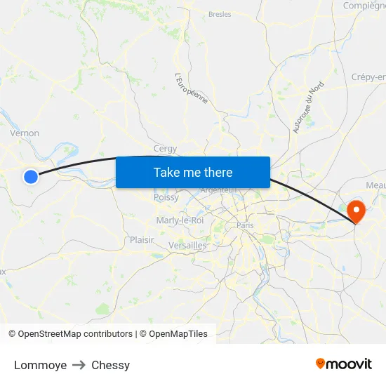 Lommoye to Chessy map