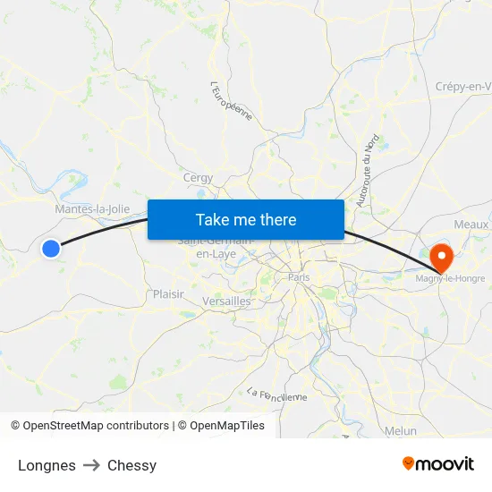 Longnes to Chessy map