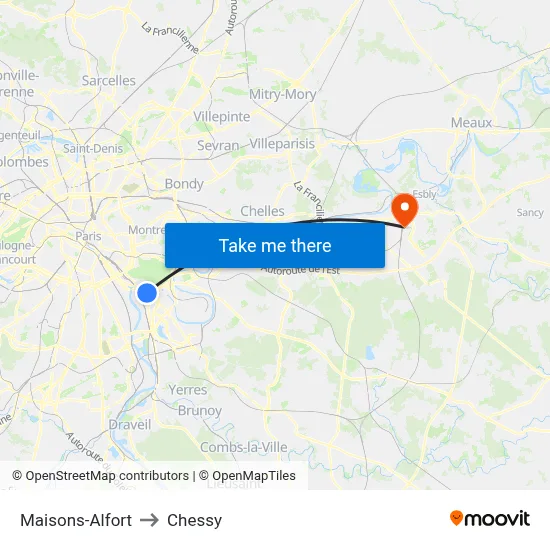 Maisons-Alfort to Chessy map