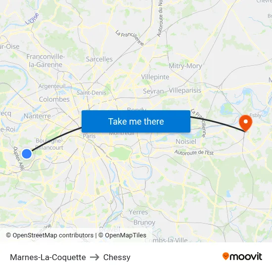 Marnes-La-Coquette to Chessy map