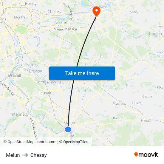 Melun to Chessy map