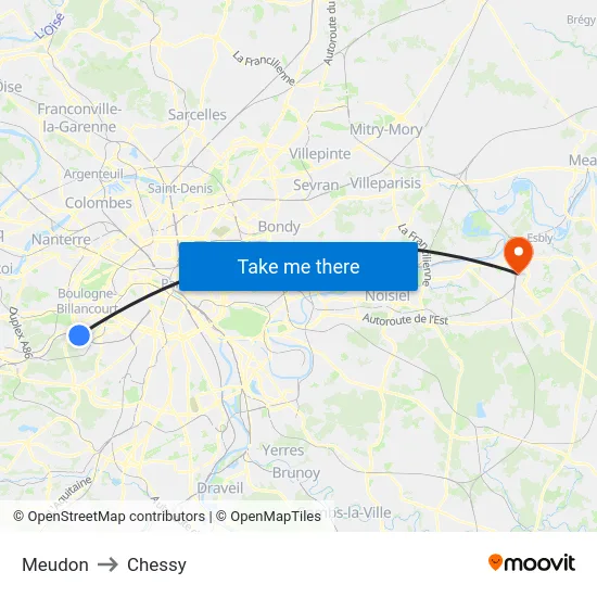 Meudon to Chessy map