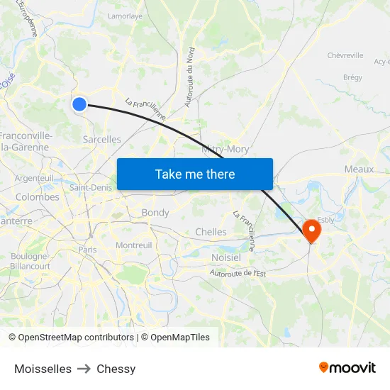 Moisselles to Chessy map