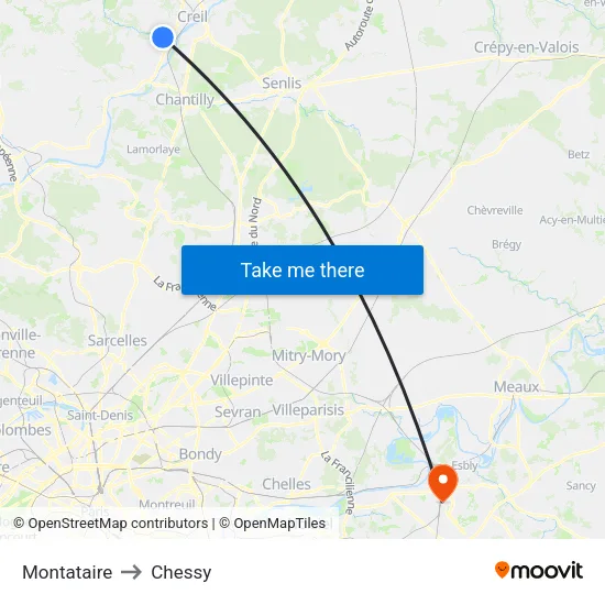 Montataire to Chessy map